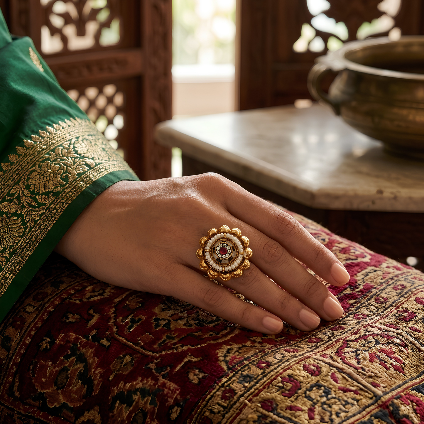 Traditional Floral Pearl Statement Ring
