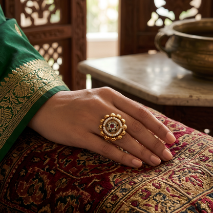 Traditional Floral Pearl Statement Ring
