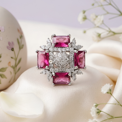 Ruby Pink Princess Cut Statement Ring
