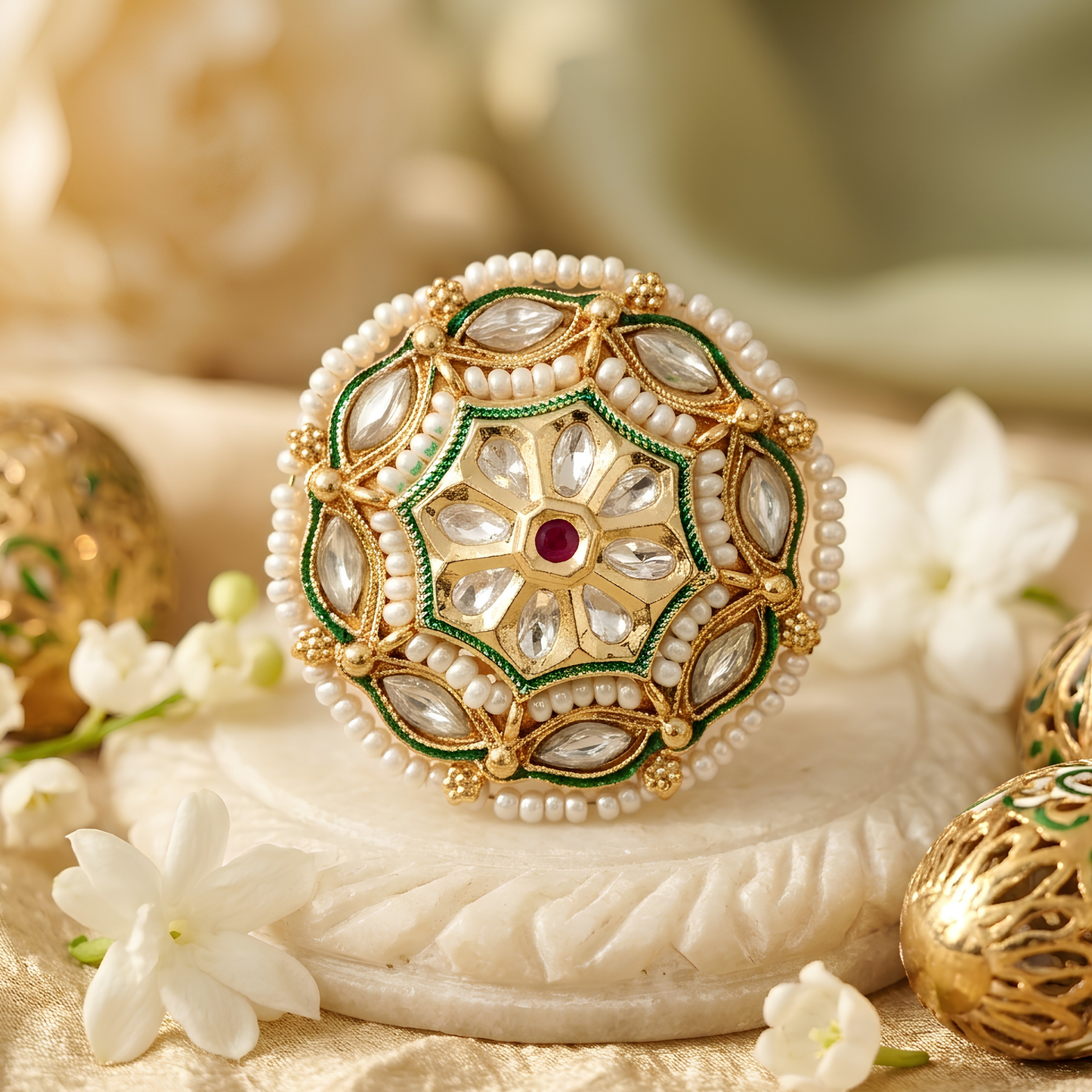 Royal Floral Kundan Statement Ring