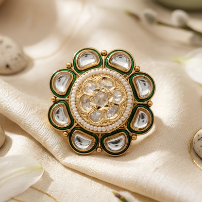 Kundan Polki Adjustable Floral Statement Ring