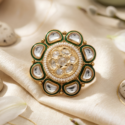 Kundan Polki Adjustable Floral Statement Ring