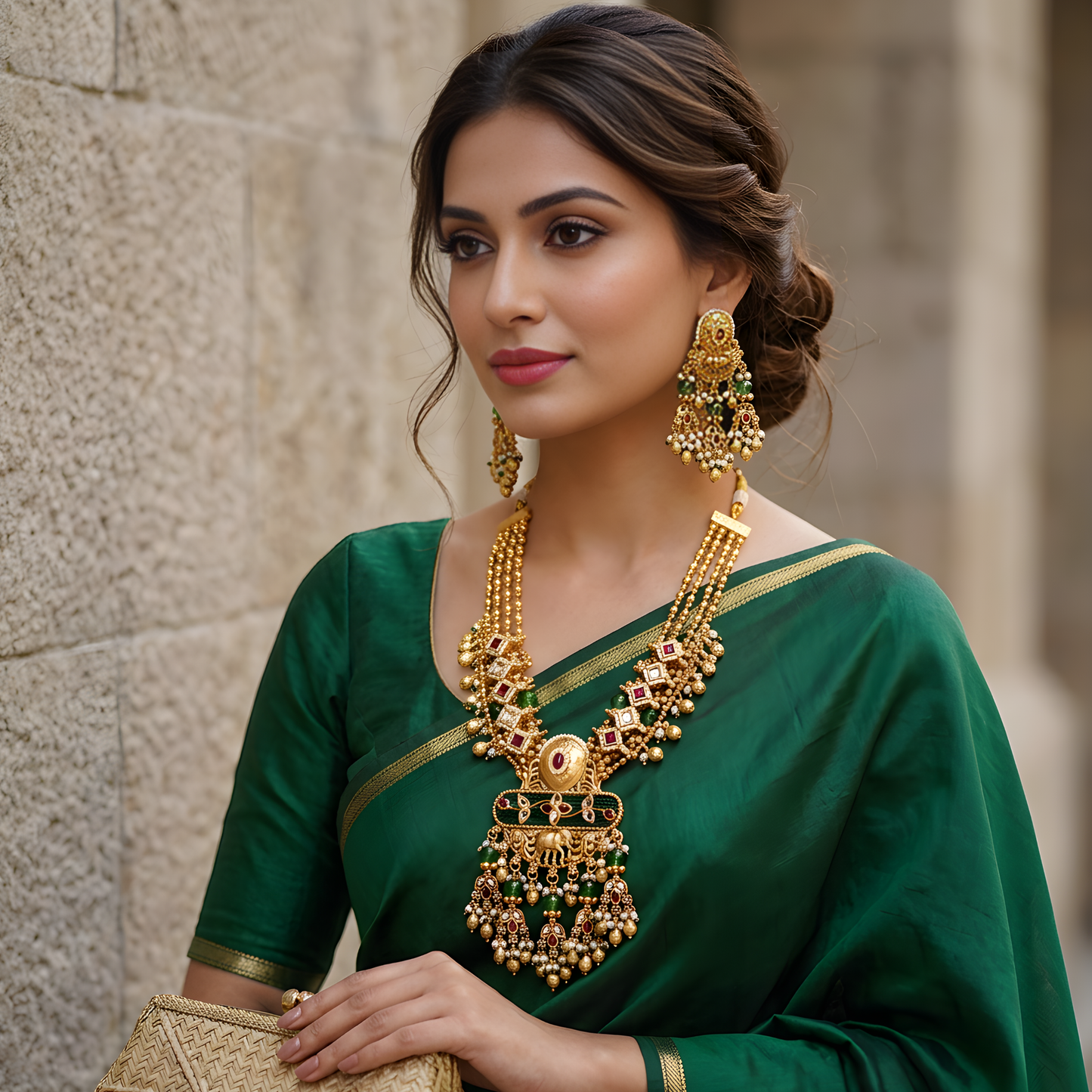 Rajwadi Kundan Polki Long Necklace Set