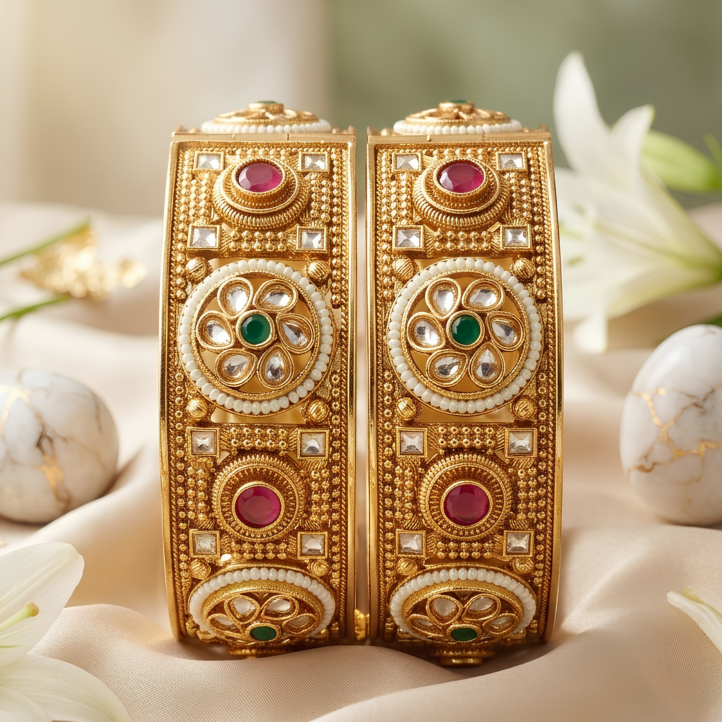 Handcrafted Rajwadi Kundan Polki Bangles for Women