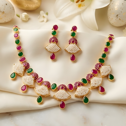 Colorful Flower Necklace Set With Earrings