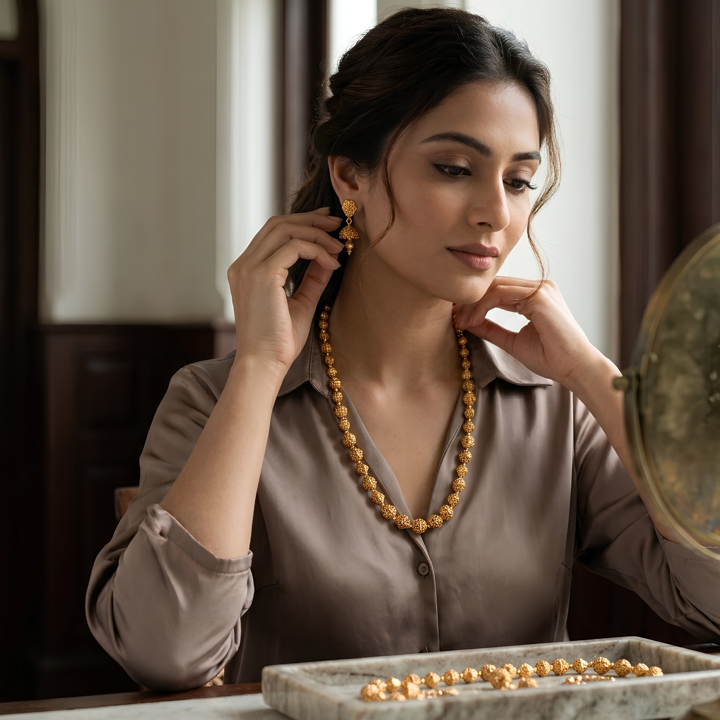 Gold-Plated Beaded Necklace Set with Jhumka Earrings