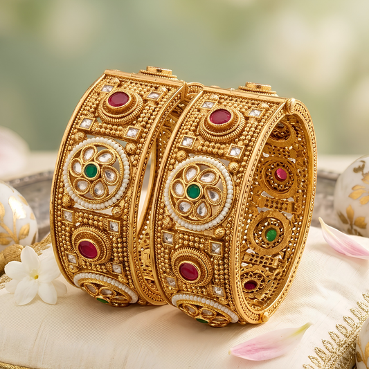 Handcrafted Rajwadi Kundan Polki Bangles for Women
