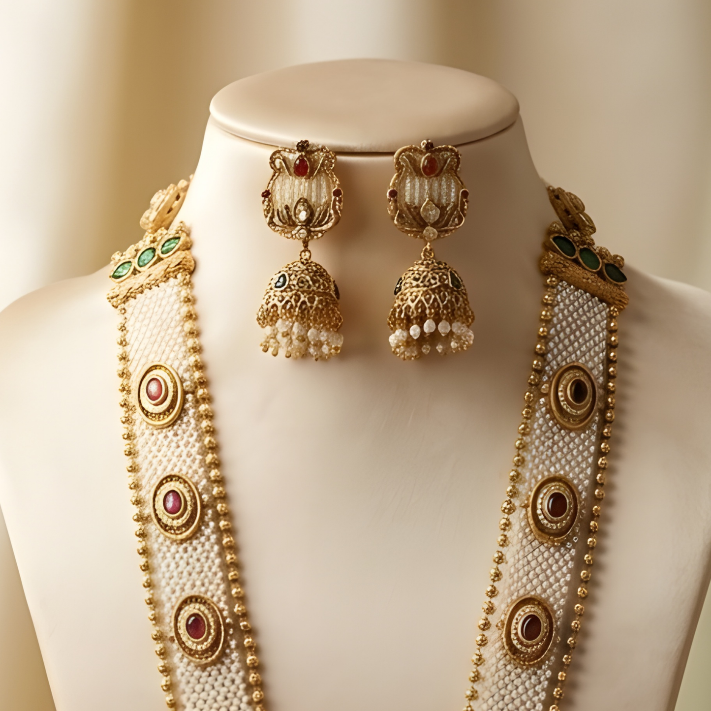 Lakshmi Temple Long Necklace with Jhumka Earrings