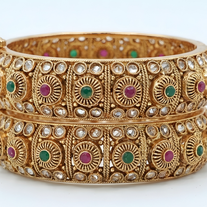 Gold Plated Kundan Kada Bangles