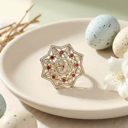 Star Shape Kundan Polki Cocktail Ring