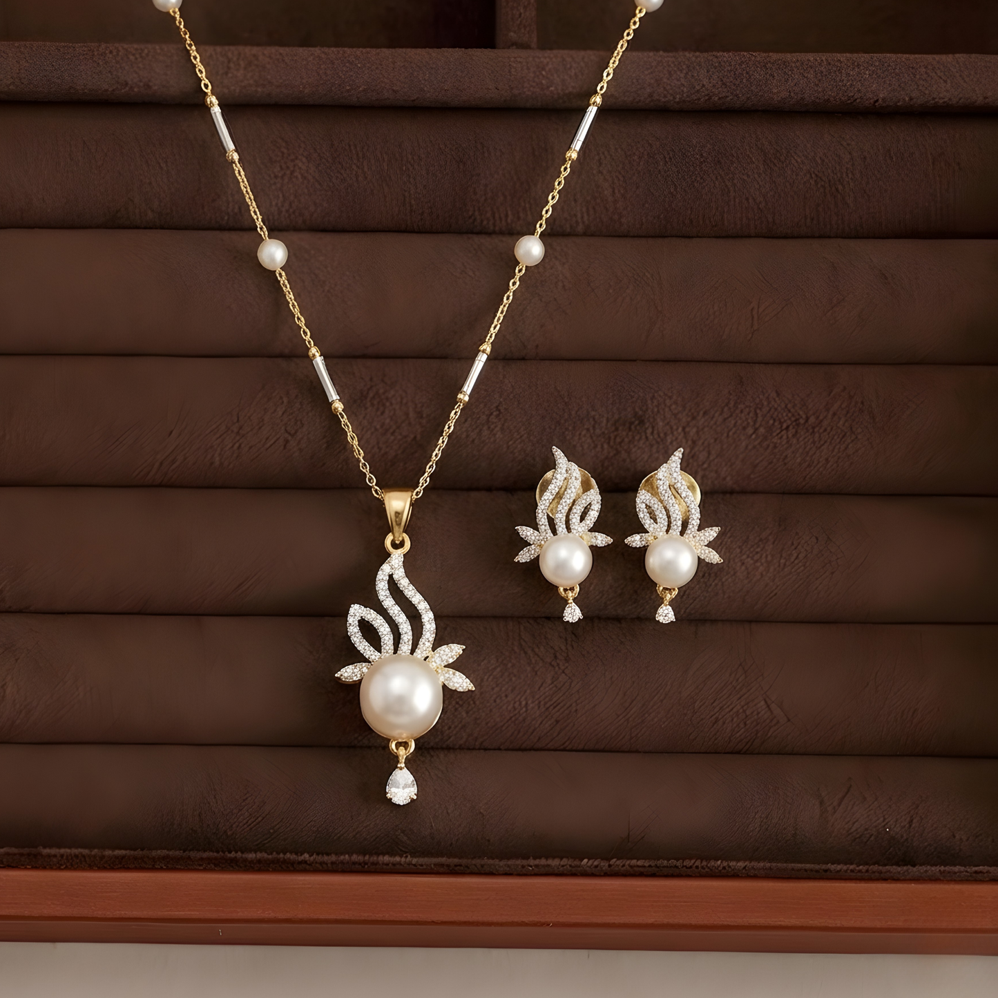 AD Pearl Pendant Necklace Set for Women