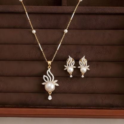 AD Pearl Pendant Necklace Set for Women