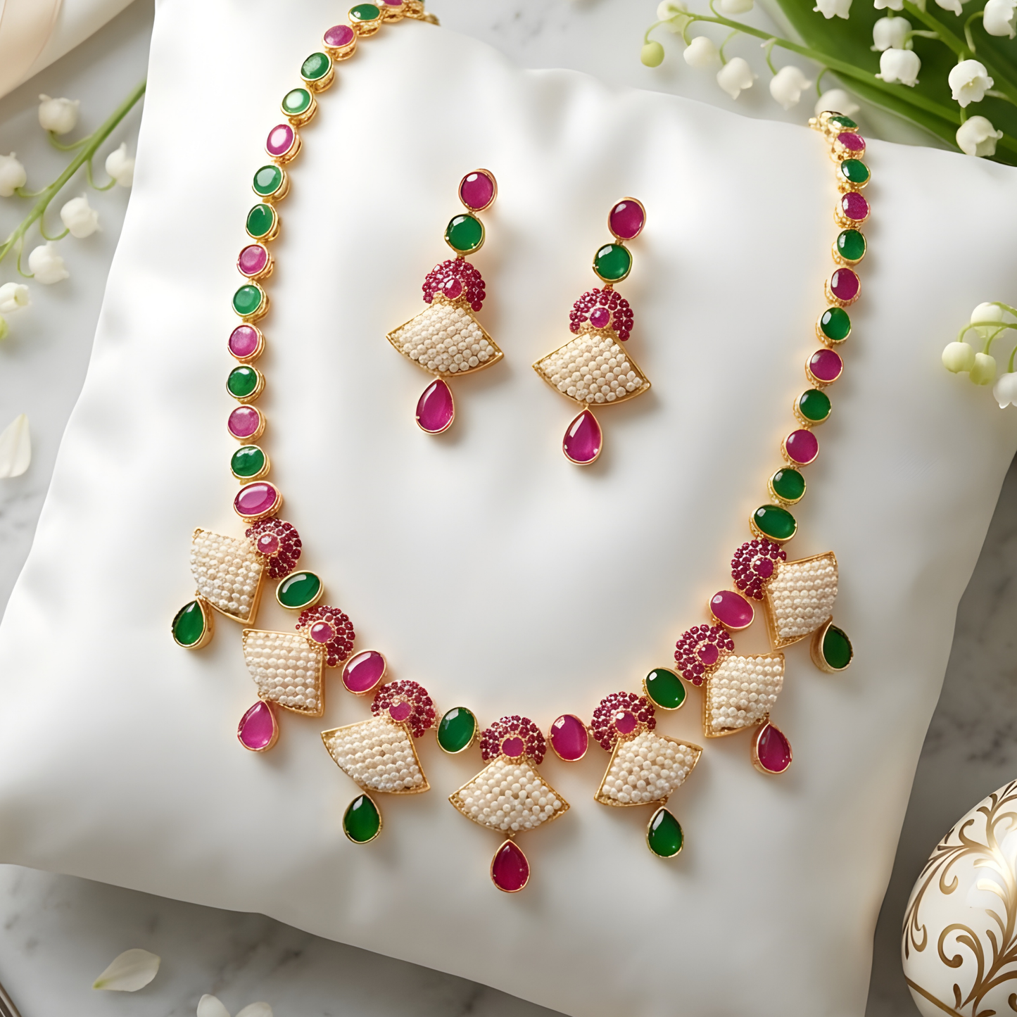 Colorful Flower Necklace Set With Earrings