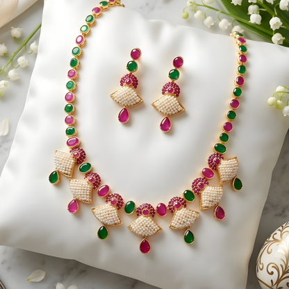 Colorful Flower Necklace Set With Earrings