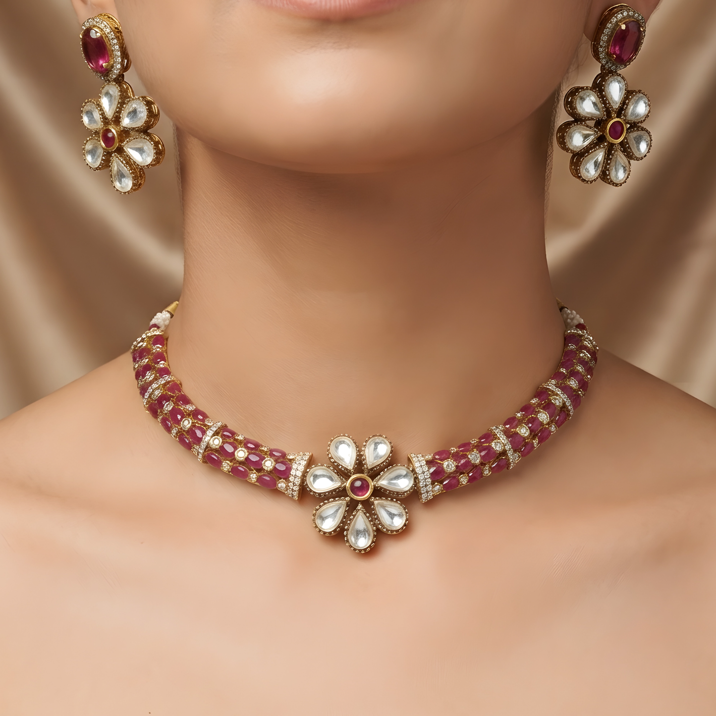 Pink Moissanite Diamond Choker Necklace Set
