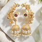 Temple Jhumka Earrings with Pearl Drops