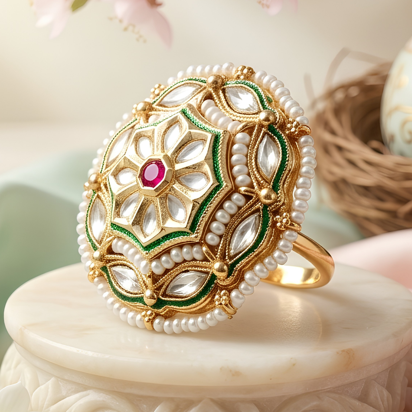 Royal Floral Kundan Statement Ring