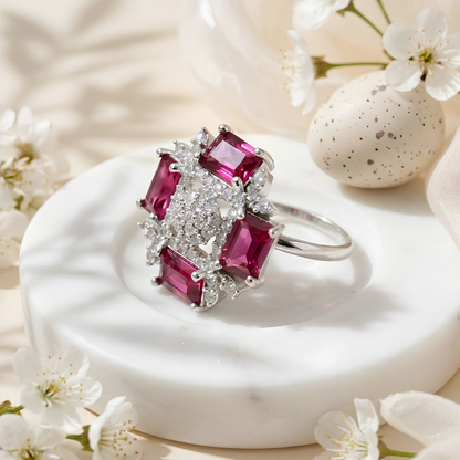 Ruby Pink Princess Cut Statement Ring