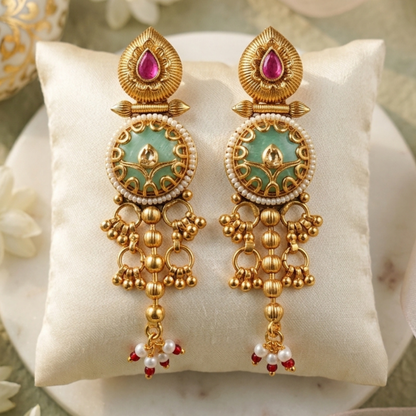 Handmade Layered Necklace Set With Meenakari Earrings