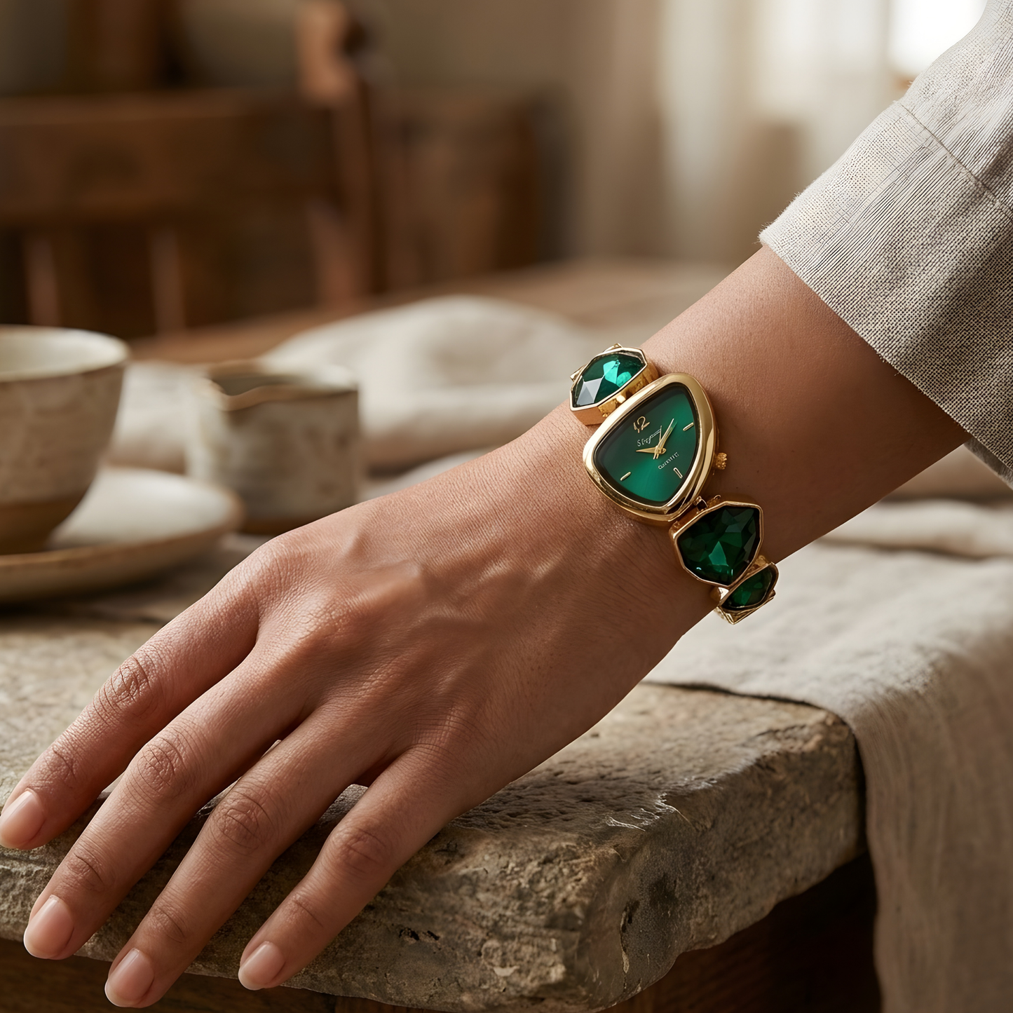 Gold Toned Crystal Bracelet Watch