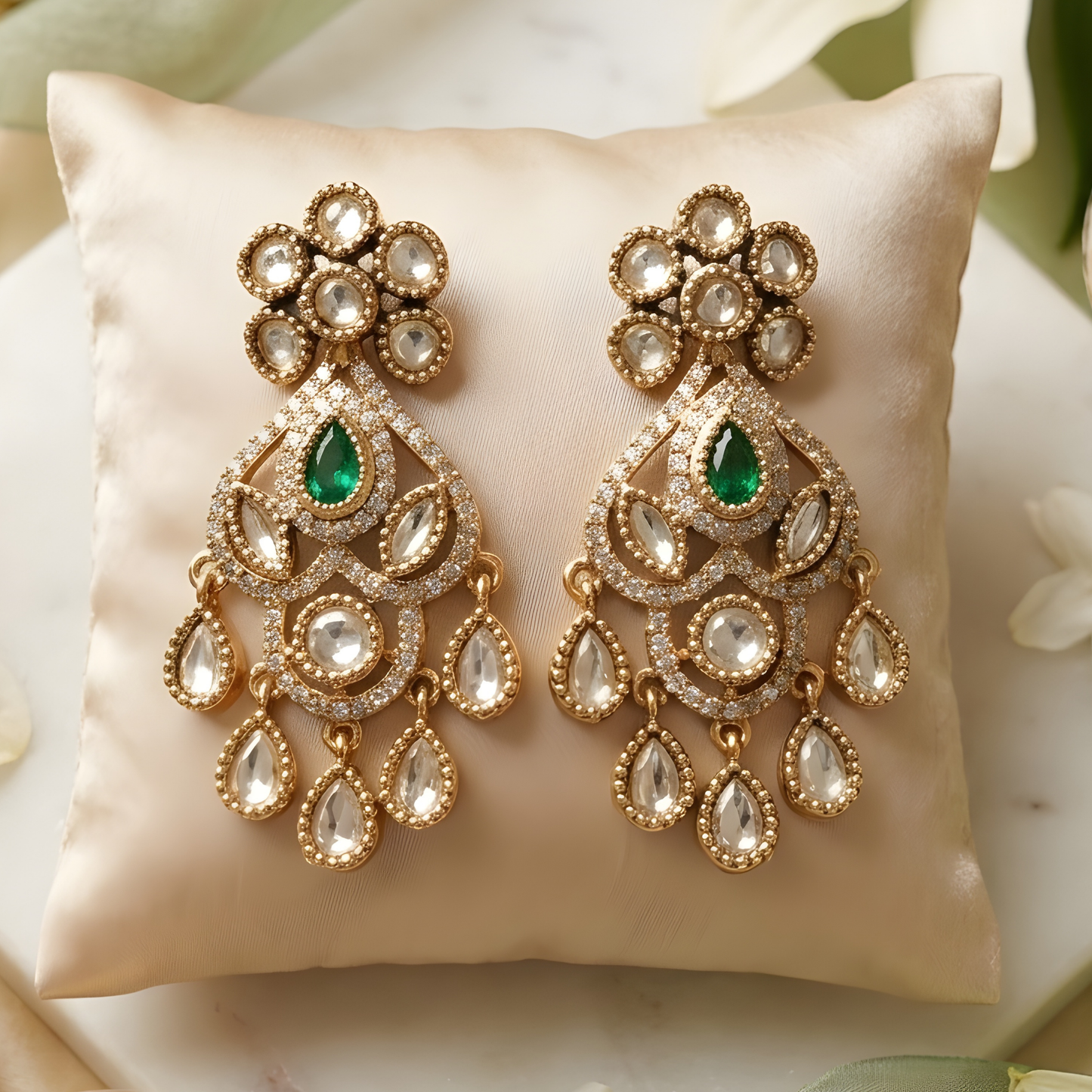 Emerald Green Kundan Pendant Necklace Set