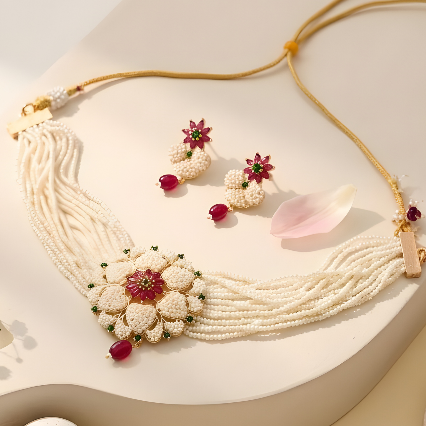 Traditional Rajwadi Pearl Choker Necklace Set