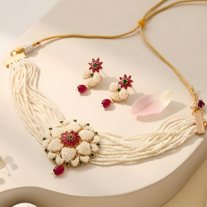 Traditional Rajwadi Pearl Choker Necklace Set