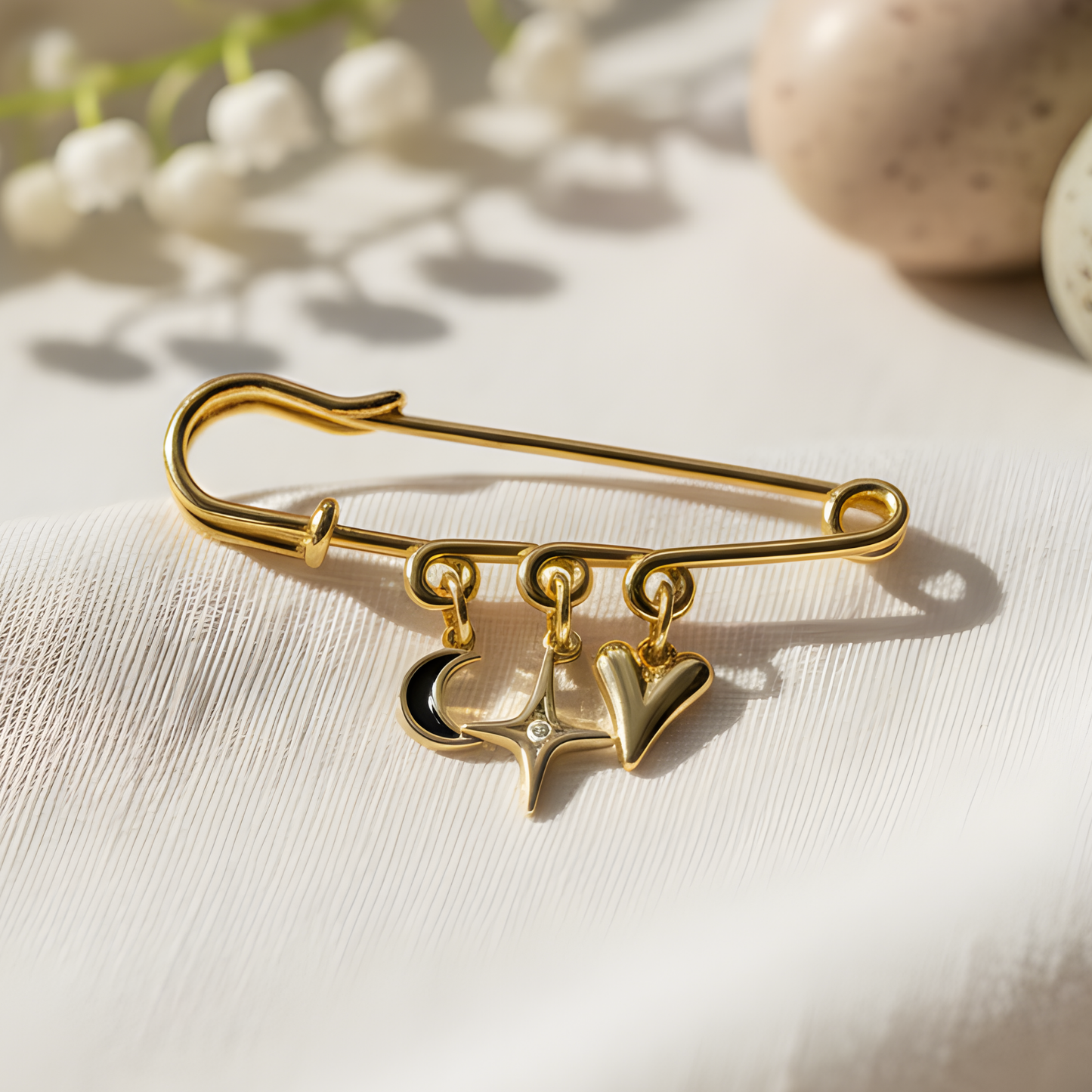 Gold Celestial Safety Pin Charm