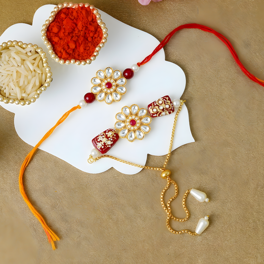 Kundan Rakhi Combo Set for Bhai & Bhabhi