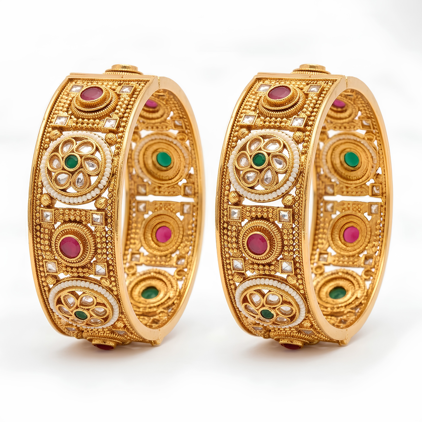 Handcrafted Rajwadi Kundan Polki Bangles for Women