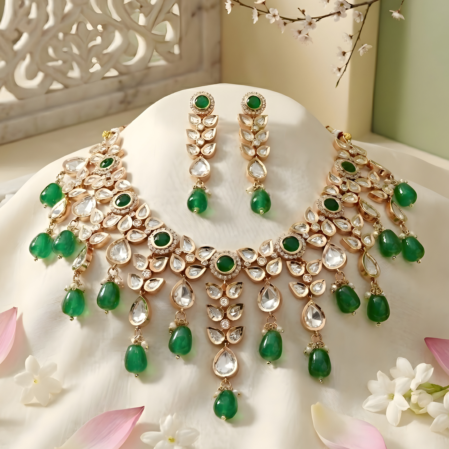 Green Emerald Bridal Jewelry Necklace Set