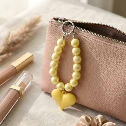 Yellow Pearl Heart Charm For Phone & Bags