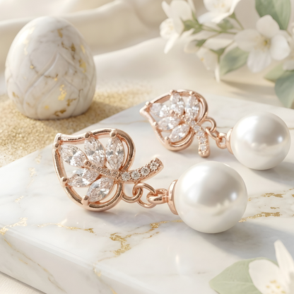 Pearl Bloom Leaf Drop Earrings