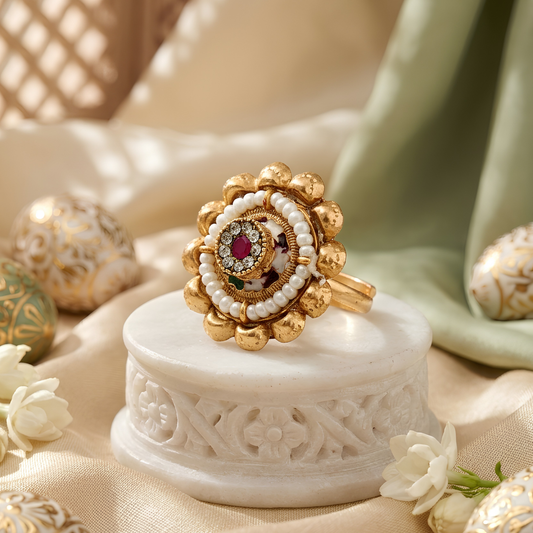 Traditional Floral Pearl Statement Ring