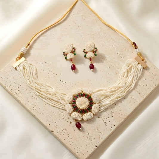 Rajwadi Traditional Pearl Choker Necklace Set