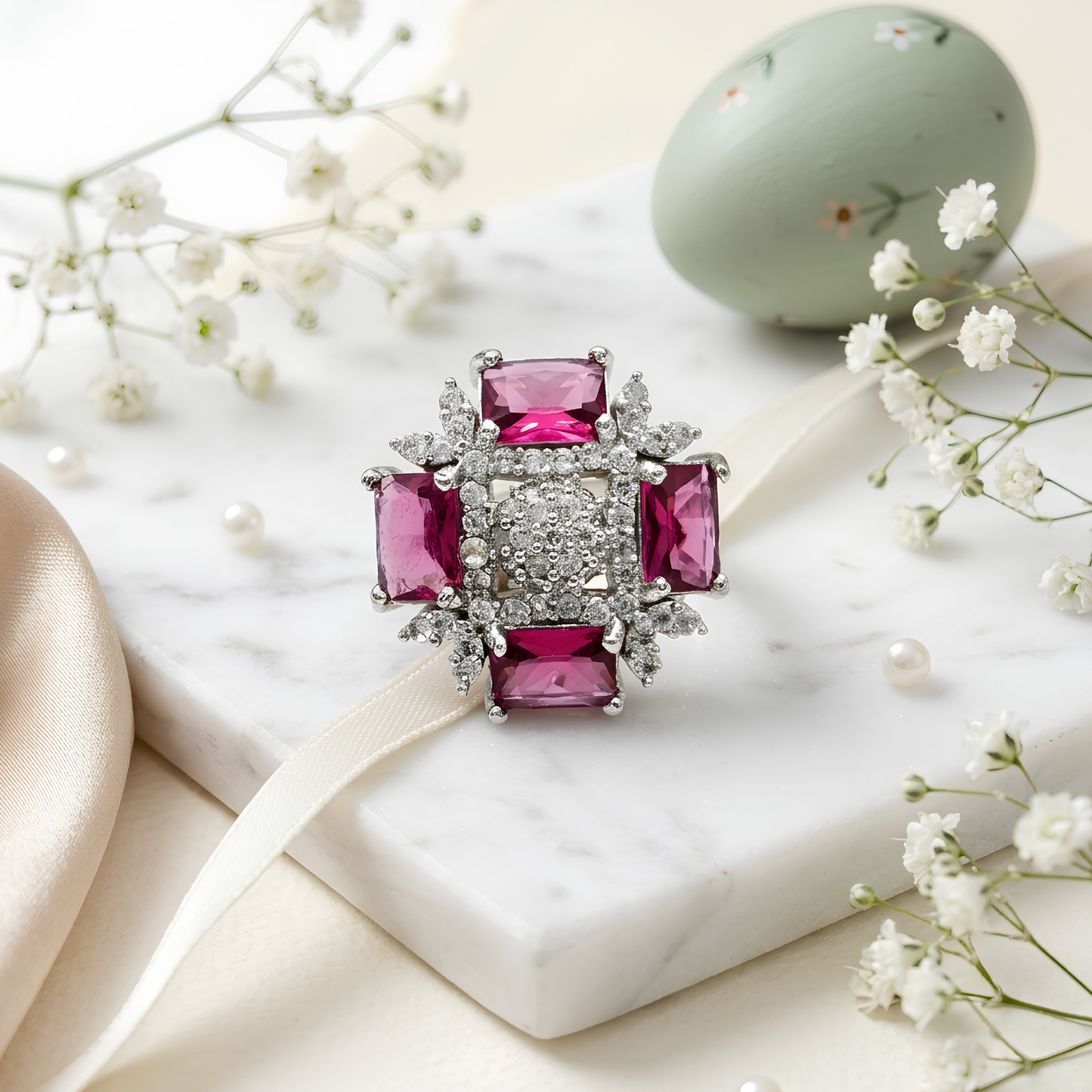 Ruby Pink Princess Cut Statement Ring