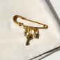 Safety Pin Charm With Moon, Key & Padlock