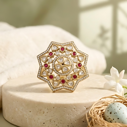 Star Shape Kundan Polki Cocktail Ring