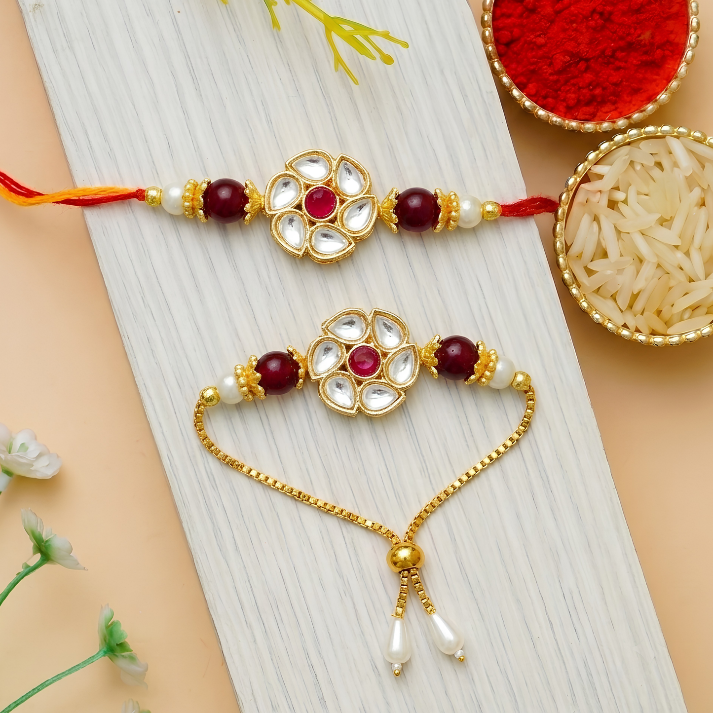 Polki Kundan Rakhi Combo For Bhaiya Bhabhi
