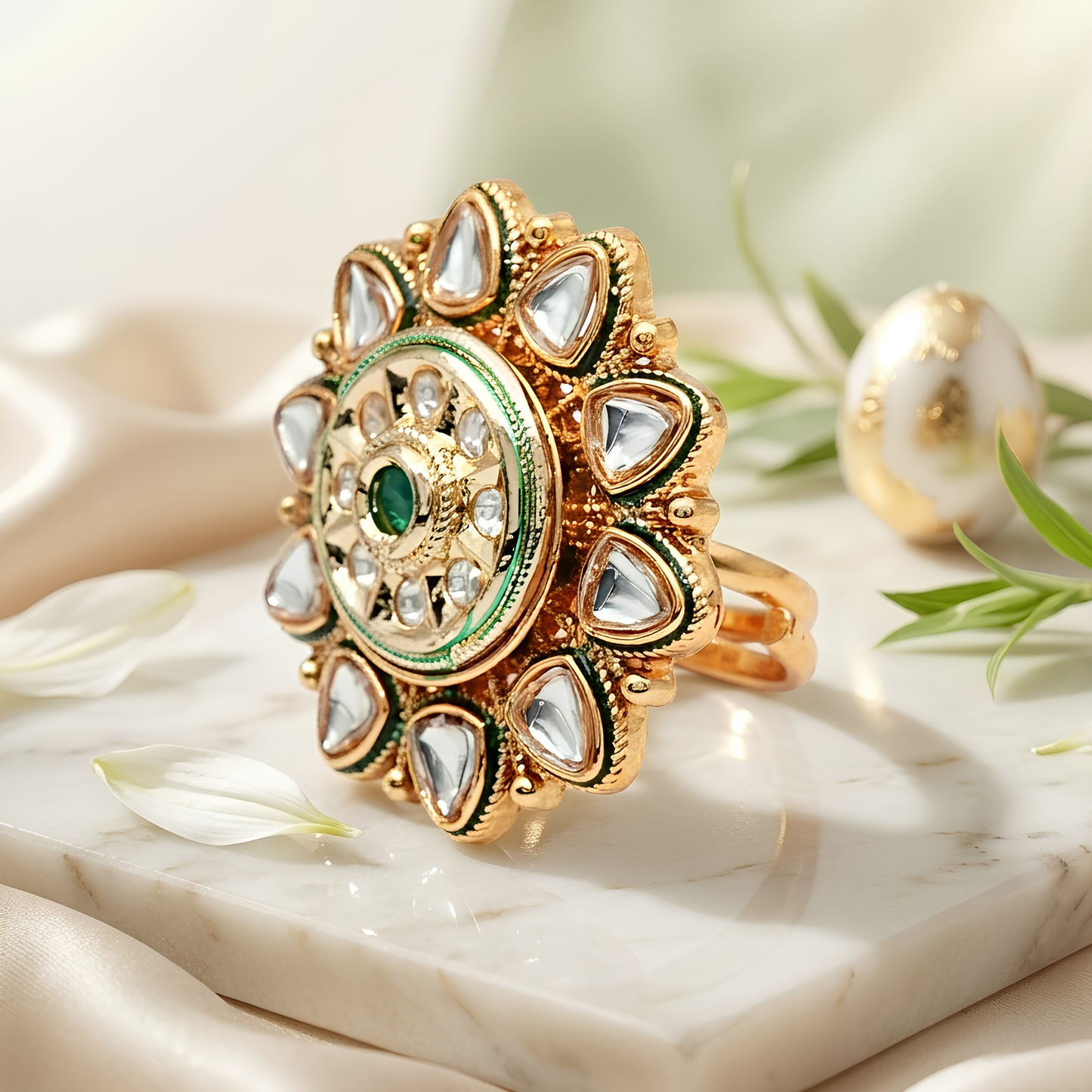 Kundan Polki Flower Adjustable Ring