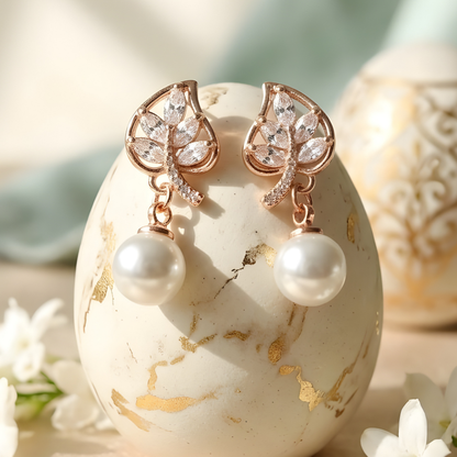 Pearl Bloom Leaf Drop Earrings