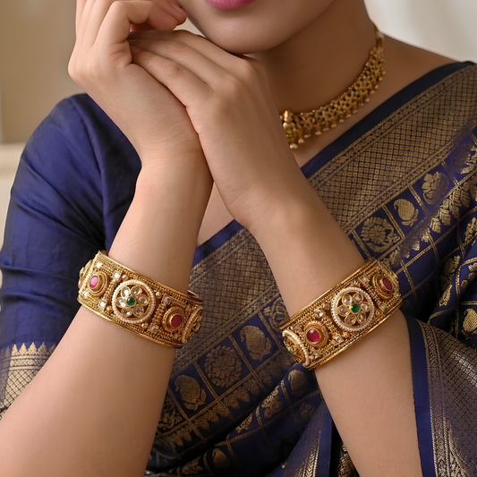 Handcrafted Rajwadi Kundan Polki Bangles for Women