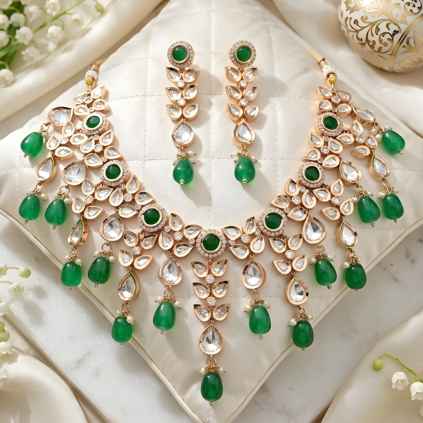 Green Emerald Bridal Jewelry Necklace Set