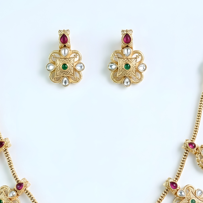 Gold-Plated Floral Necklace Set with Matching Earrings