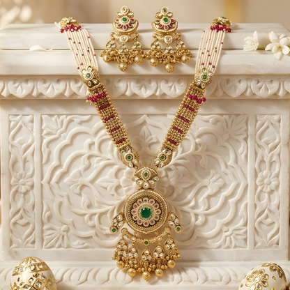 Handcrafted Pendant Long Necklace Set with Earrings