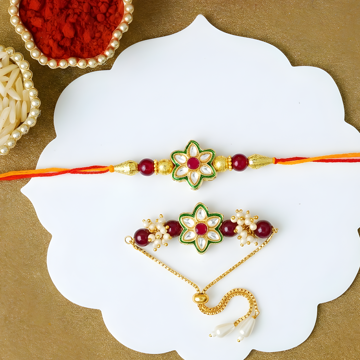 Green Meenakari Rakhi with Lumba Set