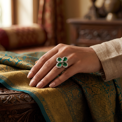 Emerald Green Floral Statement Ring