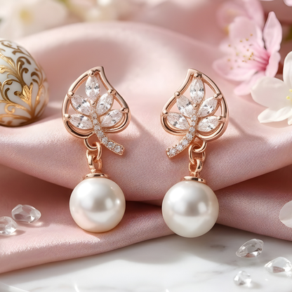 Pearl Bloom Leaf Drop Earrings