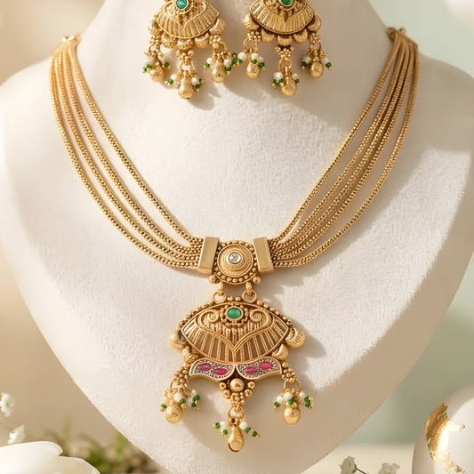 Multi-Strand Gold-Plated Pendant Necklace Set