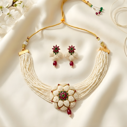 Rajwadi Pearl Choker Necklace Set